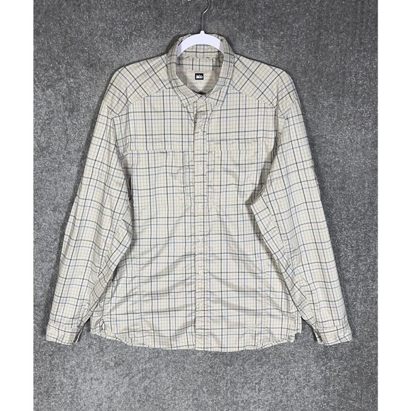 REI Long Sleeve Plaid Button Up Shirt Mens Size Large Stretch Vented Pockets - Picture 1 of 10